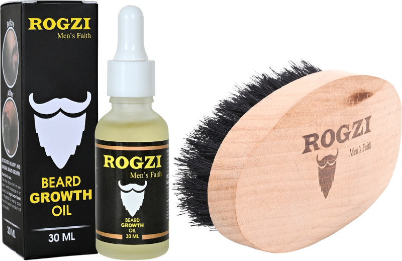 ROGZI Beard Care Kit | Beard Growth Oil (30ml) + Boar Bristle Beard Brush | Faster Growth, Softer Beard & Patch-Free Look(1 Items in the set)