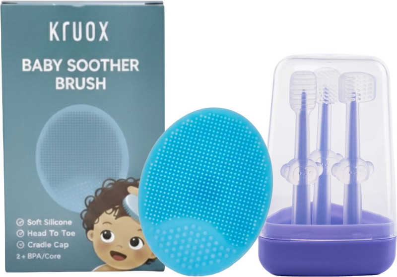 Kruox Silicone Scalp Soother Brush with Infant Training Toothbrush Set(2 Items in the set)