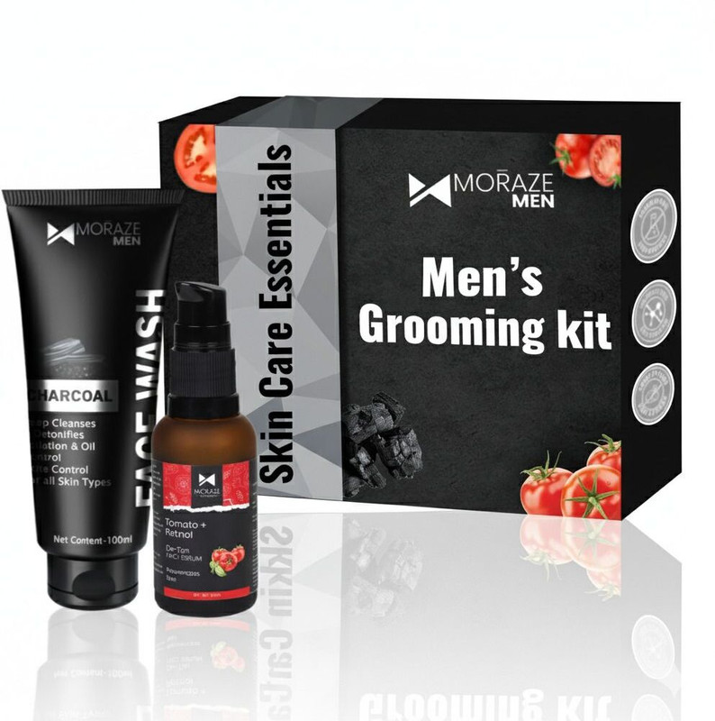 MORAZE Men’s Skin Revive Kit | Charcoal Face Wash + Tomato & Retinol Serum | Anti-Aging, Brighten & Glow Skin Combo(2 Items in the set)