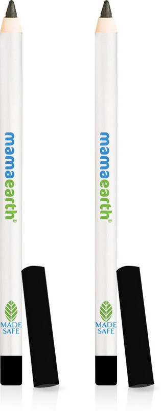 MamaEarth Charcoal Black Long Stay Kajal Kohl Pencil with Free Sharpener (Pack of 2) (Black, 2.4 g)