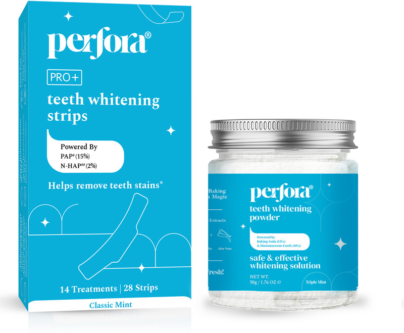 Perfora Teeth Whitening Powder & Strips | Instantly Brighter, Whiter Smile(2 Items in the set)