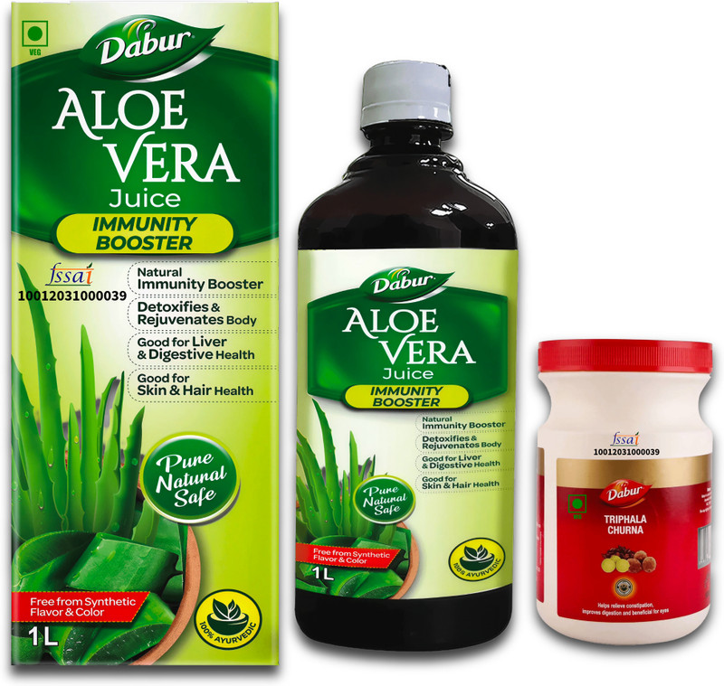 Dabur Aloe Vera Juice & Triphala Churna | Eases Constipation, Acidity & Gas(2 Items in the set)