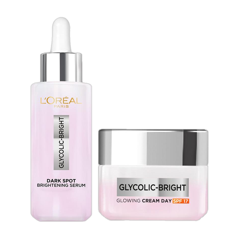 L'Oréal Paris Glycolic Bright Alia Combo, Dark Spot Brightening Serum 15ml + Glowing Day Cream 15ml(2 Items in the set)