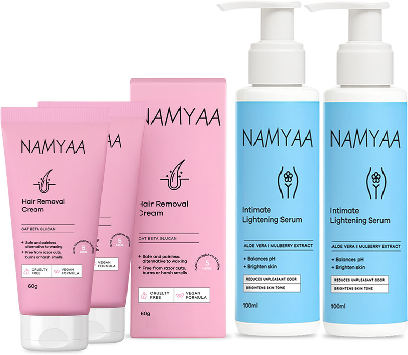 Namyaa Skin Lightening Solution- Hair Removing Cream 120mg & Intimate Lightening Serum 200ml(4 Items in the set)