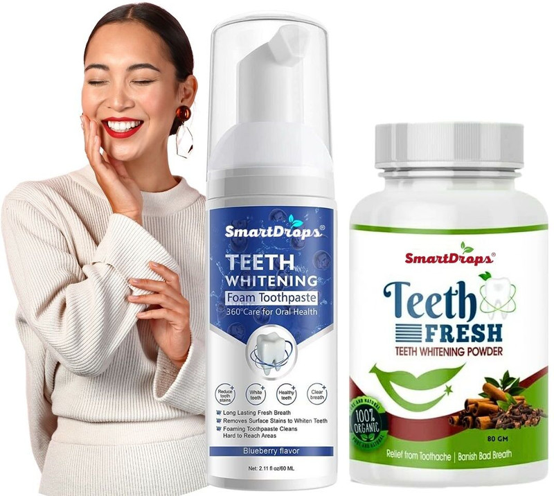 smartdrops Hydrating & Intense Cooling Whitening Foam & Teeth Cleaning Powder for Man & Woman Combo Pack(2 Items in the set)