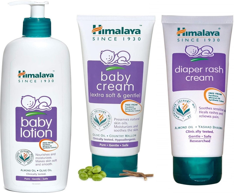 HIMALAYA Baby Lotion 400ml, Baby Cream 200ml and Diaper rash cream 100g(3 Items in the set)