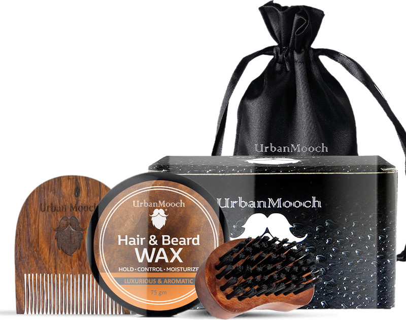 UrbanMooch 3 in 1 Beard Grooming Kit | Gifts for Men | Beard Wax, Beard Brush & Wooden Beard Comb for Men(3 Items in the set)