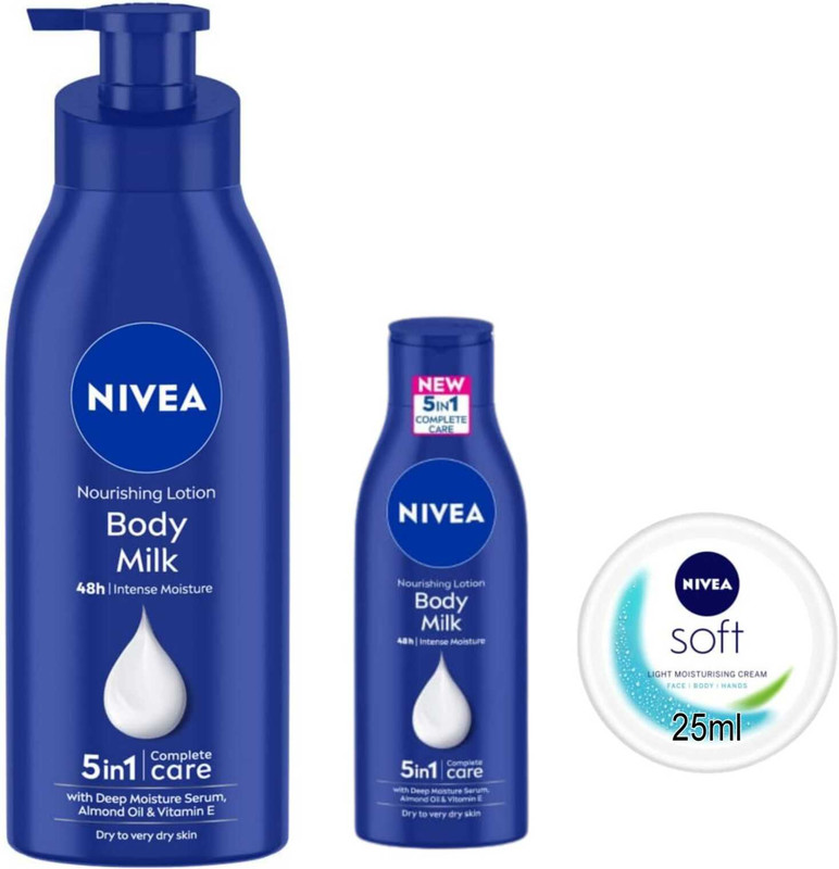 NIVEA Bodymilk 400ml Cream 60ml and Soft Cream 100ml set of 3pc(3 Items in the set)