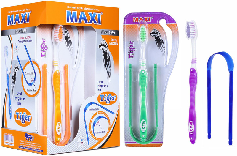 Maxi Tiger Toothbrush & Tongue Cleaner-Oral Hygiene Kit(3 Items in the set)