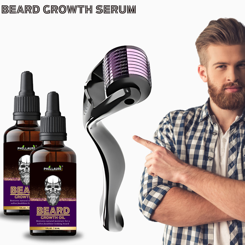 smartdrops Beard Oil for Growing Beard & Stronger, Thicker Beard + Derma roller 0.5mm for hair growth(2 Items in the set)