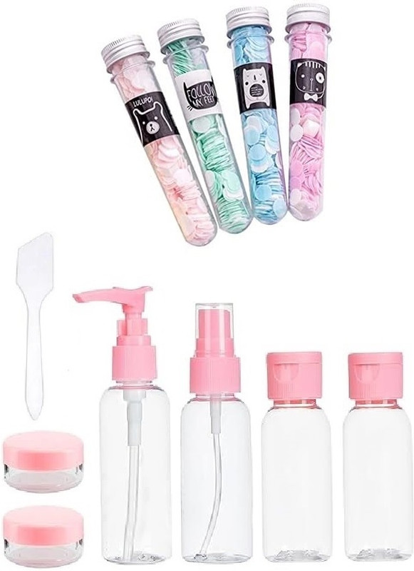 ROODILES Travel Toiletry Bottle Kit 6 pcs & 4 Tube Paper Soap Combo Set – Ultimate Travel Hygiene Essentials(10 Items in the set)