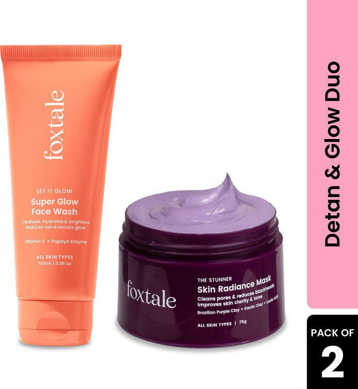 Foxtale Detan & Glow Duo | Super Glow Face Wash + Skin Radiance Mask(2 Items in the set)