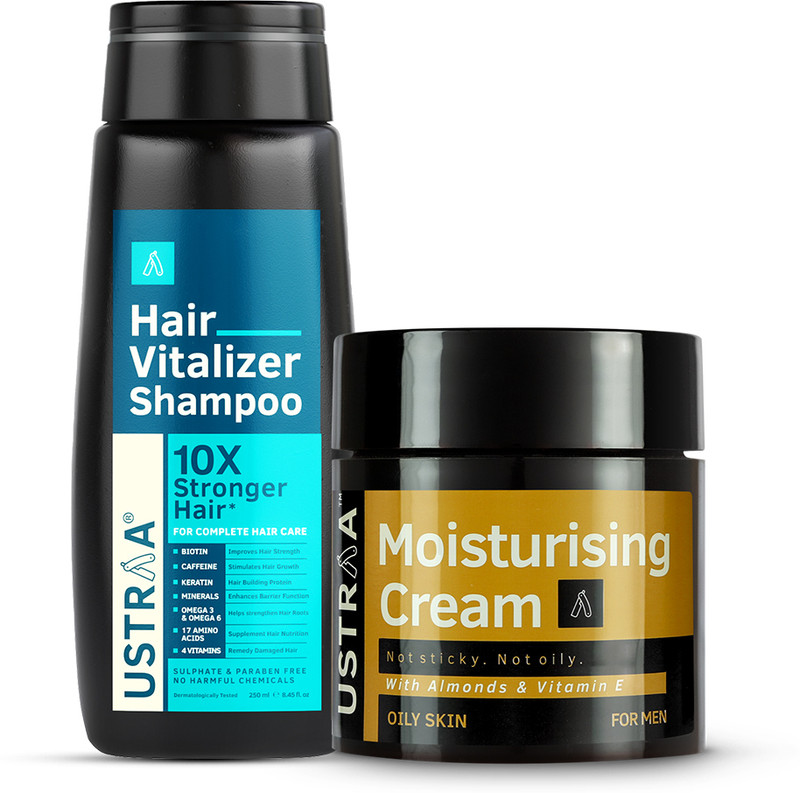 USTRAA Anti Hair Fall Shampoo - 250ml & Moisturising Cream for Oily Skin - 100g(2 Items in the set)