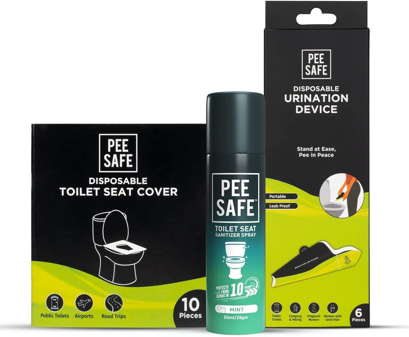 Pee Safe Toilet Seat Sanitizer Mint (50 ml) & Urination Device (6N) & Toilet Seat Cover (10N)(3 Items in the set)