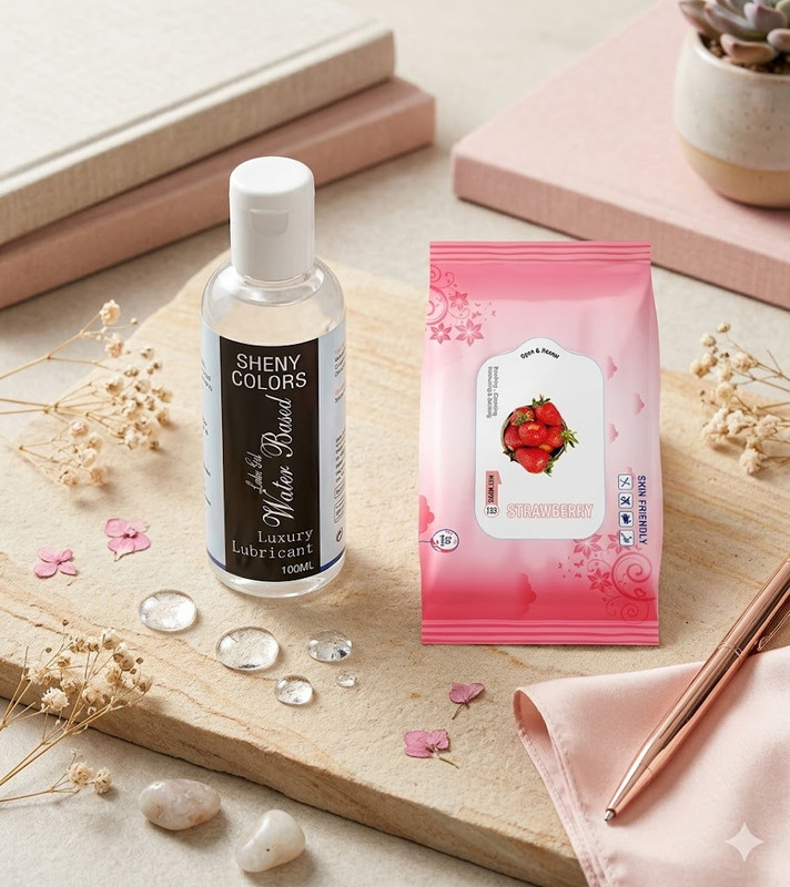 SHENY COLORS Water-Based Lubricant Gel with Fresh Strawberry Cleansing Wipes(2 Items in the set)