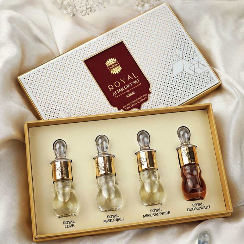 Ajmal Non Alcoholic, Premium Quality, Long Lasting Attar Gift Set for Men & Women Floral Attar (Musk, Floral, Fruity)(4 Items in the set)