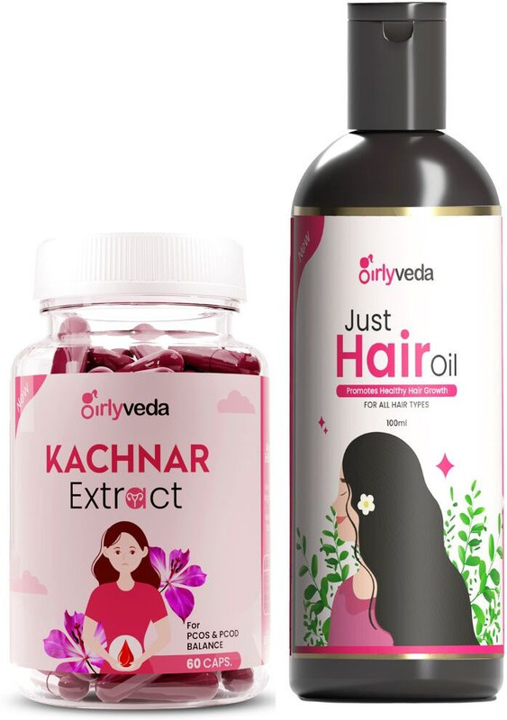 Girlyveda B Growth Capsule with Just Ayurvedic Hair Oil| Combo Pack|60 CAPS & 100ML(2 Items in the set)