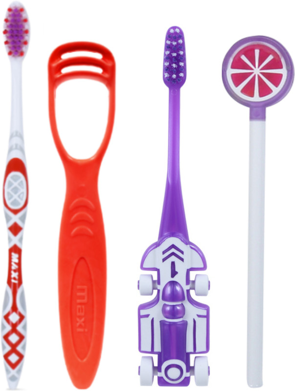 Maxi Oral Care Combo of 3-1 Zoom Car Toothbrush & 1 Watermelon Lollipop Tongue Cleaner & (1 Adults) Style Oral Hygiene Kit(3 Items in the set)