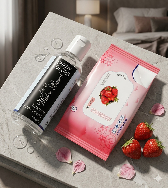 SHENY COLORS Intimate Wellness Kit – Luxury Lube Gel + Strawberry Fragrance Wipes(2 Items in the set)