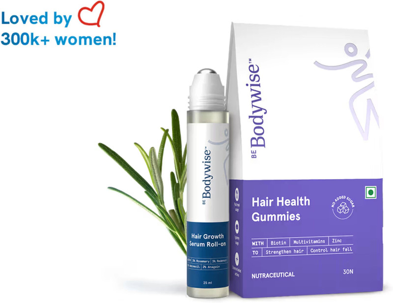 Be Bodywise Hair Growth Pack | Biotin Hair Gummies (30N) & Rosemary Hair Growth Serum Roll On (25ml)(2 Items in the set)