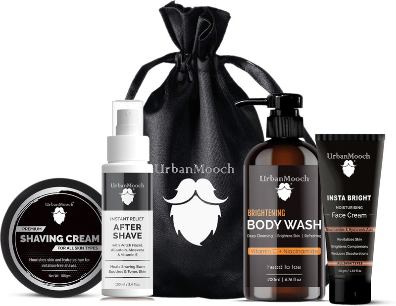 UrbanMooch Shaving Kit For Men | Shaving Cream, After Shave Lotion, Vitamin C Body Wash, Insta Bright Face Cream | Travel Kit For Men(4 Items in the set)