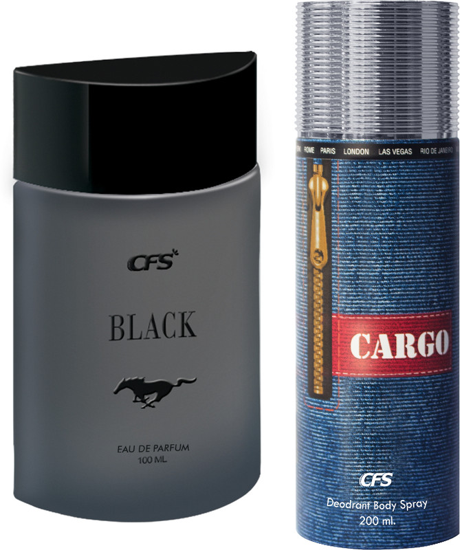 CFS Cargo Black EDP Long Lasting Perfume & Black Deodorant Body Spray(2 Items in the set)