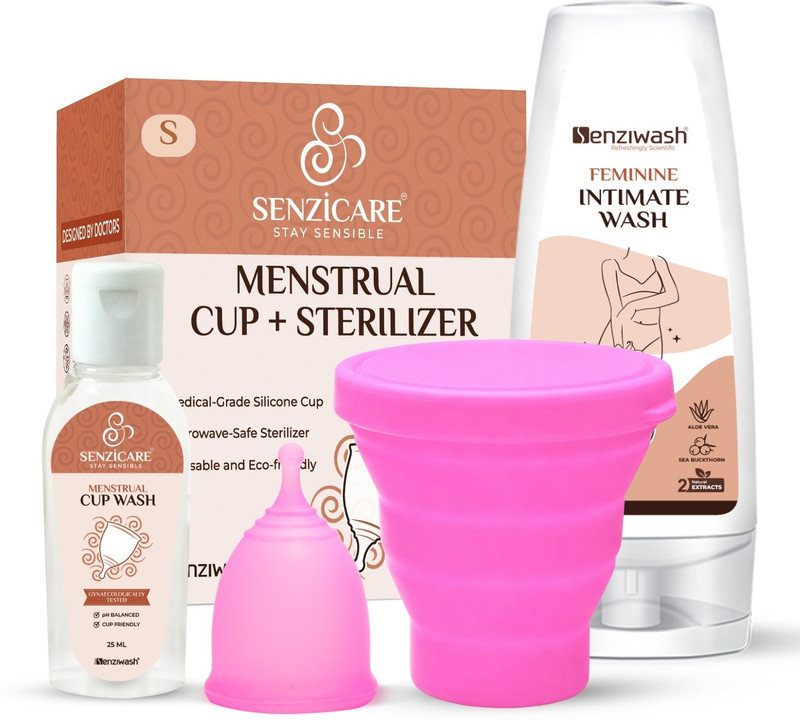 senziwash Periods Kit I Truecup Small Reusable Menstrual Cup, Intimate wash, Sterilizer Cup & Cup Wash|Hygienic & Comfortable Period(4 Items in the set)
