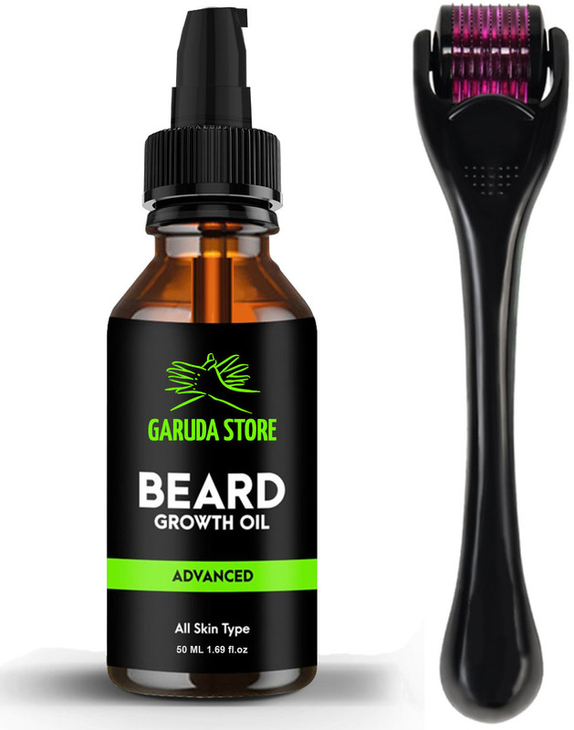 Garuda Store Beardinator Basics, Beard Growth Oil Kit (30ml) & Beard Activator (Derma Roller) 540 titanium needles | Made in India(2 Items in the set)