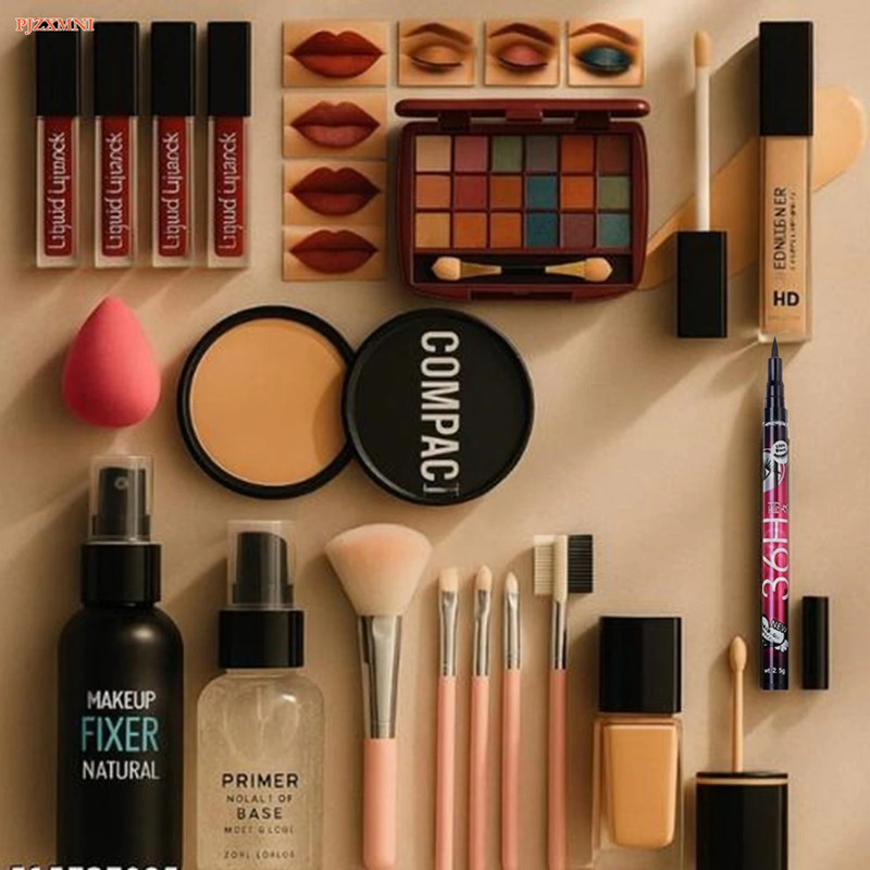 PJZXMNI Mekup Kit Set With 5pc Brush Set And Makeup Fixer Spray(17 Items in the set)