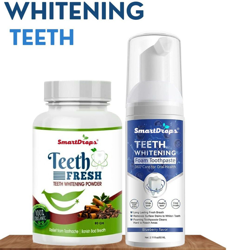 smartdrops Teeth Whitening Activated Charcoal Powder For Stain Removal & Teeth Whitening Foam Combo Pack(2 Items in the set)