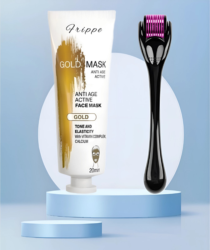 FRIPPE Derma Roller For Hair And Beard Regrowth with Gold Peeloff Mask(2 Items in the set)