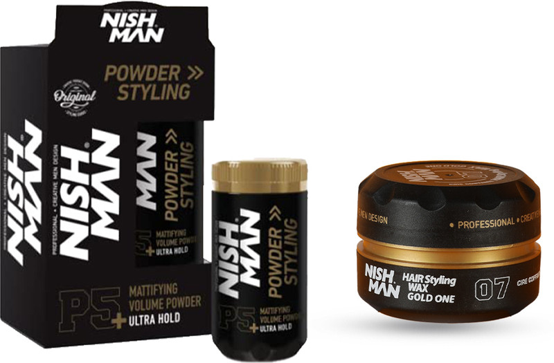 Nishman P5 Ultra Hold Mattifying Hair Powder 20g & Hair Styling Gold Wax 30ml(2 Items in the set)