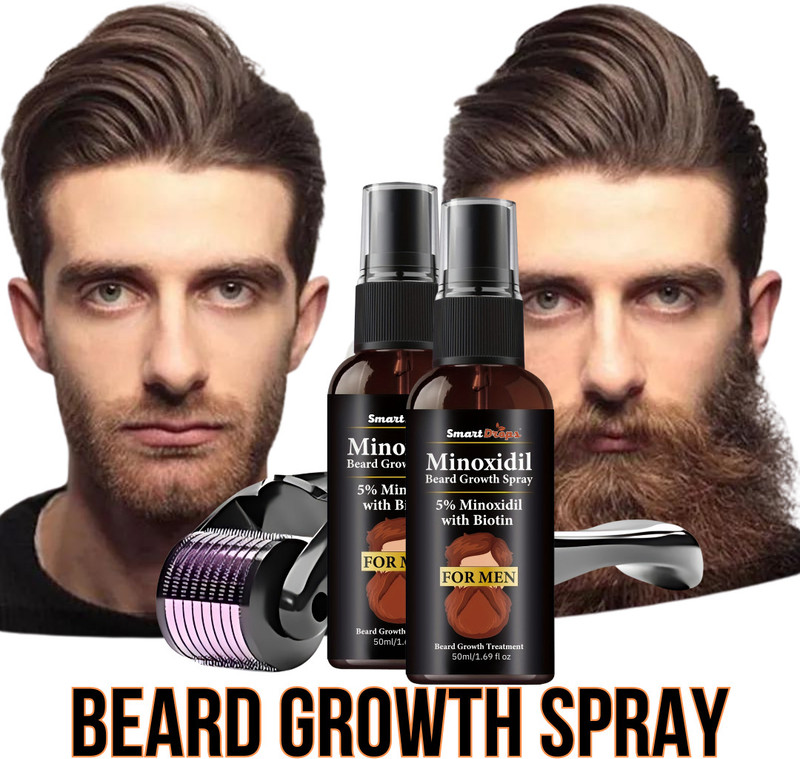 smartdrops Derma Roller 0.5 mm 540 Titanium Needles & Beard Spray For Beard Repair & Growth(2 Items in the set)