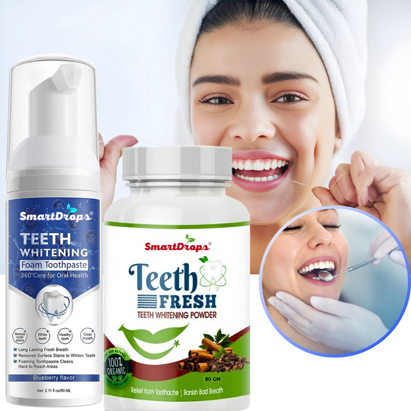 smartdrops Teeth Care Combo – Whitening Powder and Foam Toothpaste for Healthy Gums(2 Items in the set)