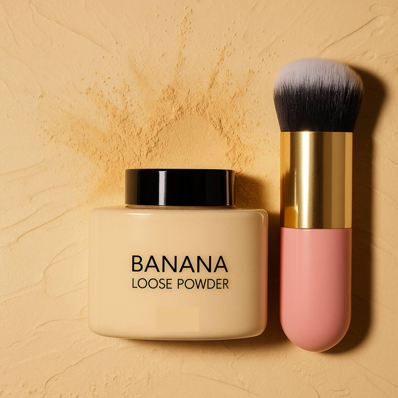 LIP N CHIC GLOW Banana Loose Powder with Premium Makeup Brush | Long LastingPowder(Beige)