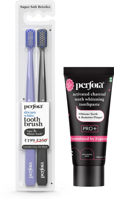 Perfora Toothbrush Combo Pack of 2 | Charcoal Toothpaste 100g | Deep Clean Oral Care(2 Items in the set)
