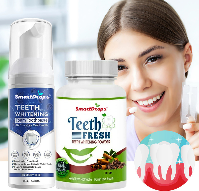 smartdrops Gentle Whitening Combo for Teeth – Powder and Foam Paste Without Harsh Chemicals(2 Items in the set)