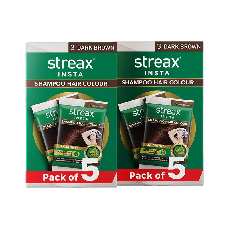 Streax Insta Shampoo Hair Colour for Women and Men, Dark Brown - Pack of 5 Combo Pack(1 Items in the set)