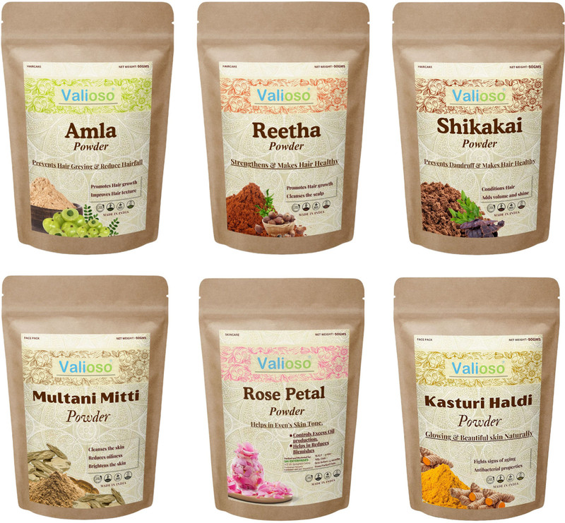 Valioso Amla, Reetha, Shikakai, Multani, Rose Petals And Kasturi Haldi Combo Pack of 6(6 Items in the set)