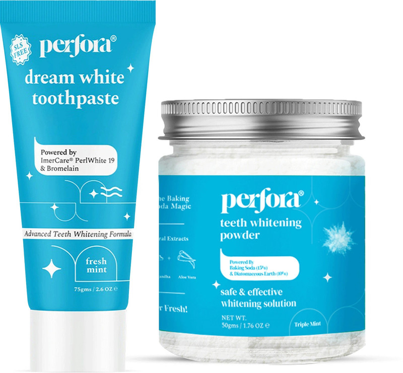 Perfora Dream White Combo | Teeth Whitening Powder & Dream White Toothpaste | SLS Free(2 Items in the set)