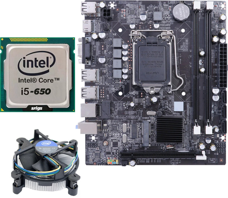 srigs Intel core i5 650 and h55 motherboard with fan Combo Motherboard(Black)