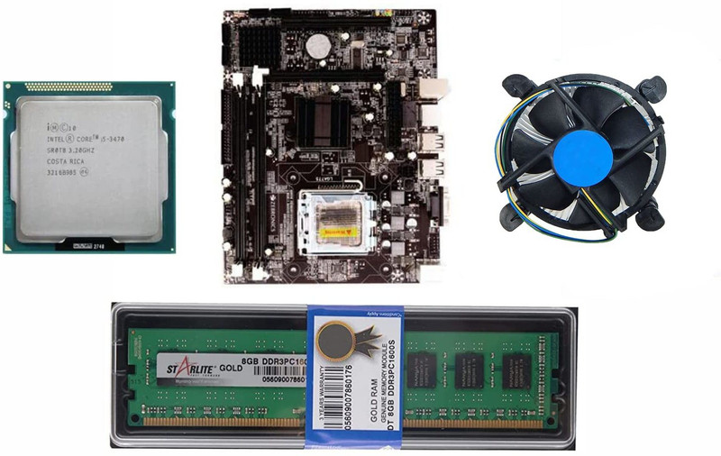 Thunderz Processor i5 3470 3.20Ghz + 8gb ddr3 RAM+ fan Combo Motherboard(Black)