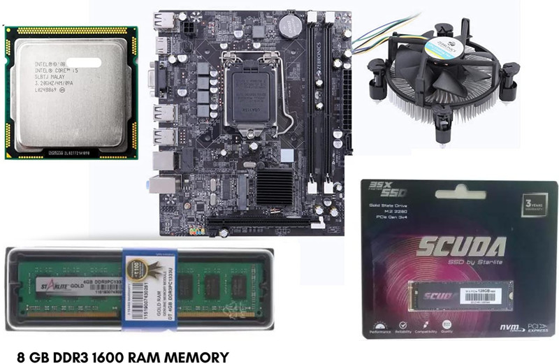 Thunderz h61 kit with i5 3rd +4gb ddr3 ram + scuda 128gb NVMe + cpu fan Combo Motherboard(Black)