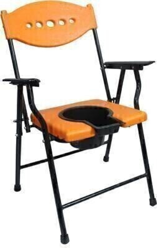ojla Folding Commode Chair for unisex/ADULT Comfortable Safe chair Commode Chair(Orange)