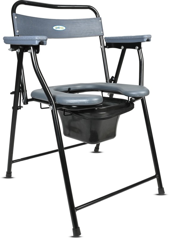 Entros FC-C779B Foldable Commode Chair For Adults Commode shower Chair Toilet Stool Commode Chair(Grey, Black)