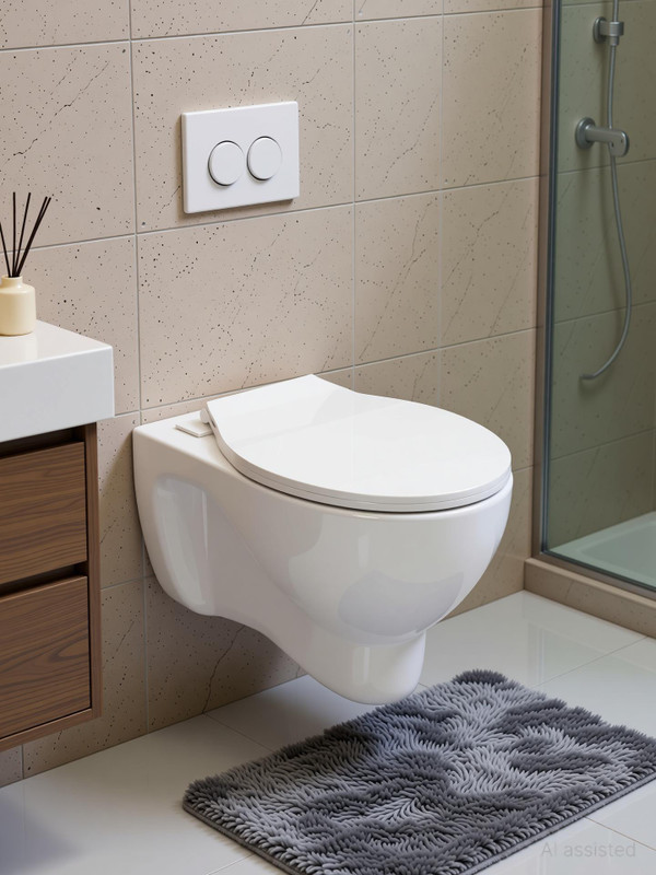 Plantex Commode for Toilet/Ceramic Western Commode/Wall Hung Commode with Soft Closing Toilet Seat - P Trap (APS-3692, Caliber) Western Commode(White)