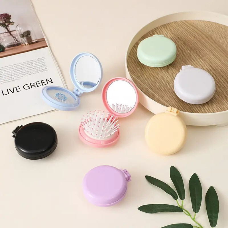 PSA Pack Of 1 Compact Hair Brush with Foldable Mirror For Men and Women