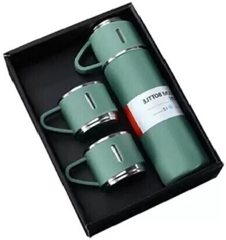 Mystylemartte Vacuum Insulated Thermos Flask Bottle Set with 3 Cups for Travel & Office Stainless Steel Hot & Cold Water Bottle Flask Gift Set with 3 Cups 1 L Compact Refrigerator(Grey, Green)