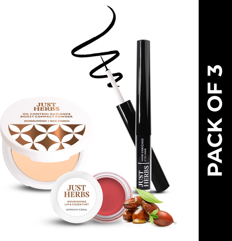 Just Herbs On-The-Go Beauty Trio Pack (Compact, Eyeliner, Lip & Cheek Tint) Compact(brown, 85.5 g)