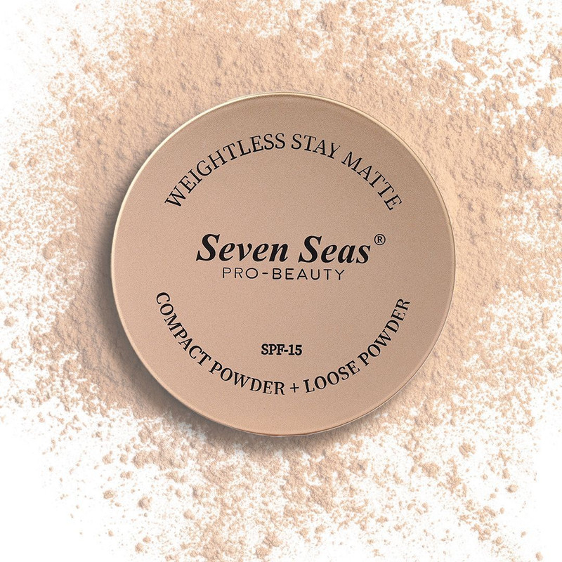 Seven Seas 2 In 1 Weightless Stay Matte Compact | Pressed Powder + Loose Powder SPF 15 Compact(Buff Beige, 43.3 g)
